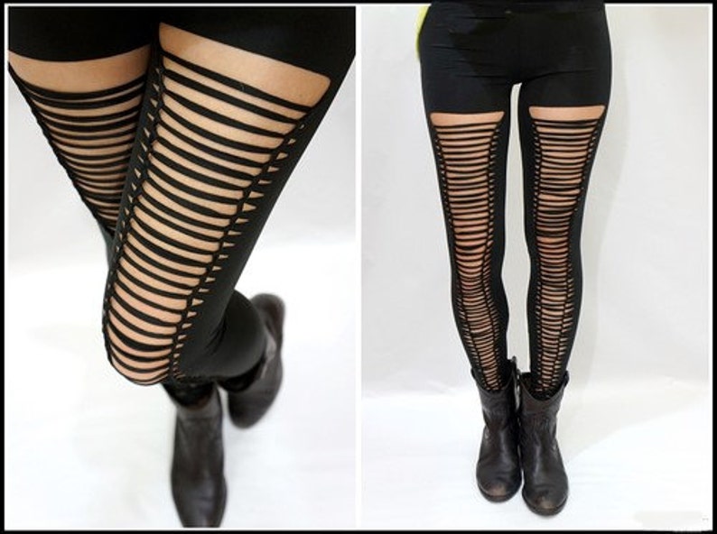 Ripped Slashed Shredded Weaved Leggings