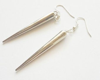BUY 2 GET 3RD FREE Silver Spike Earrings / Rocker Earrings / Gothic Earrings /Long Spike/  .925 Sterling Silver hook Earrings