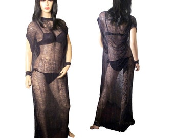 BUY2GET3RDFREE Hand Shredded Maxi Dress /Beach Cover Up/ Cob Web Dress Various Colors Made to Order
