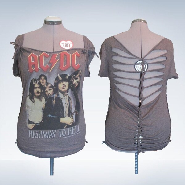AC/DC / Shredded / Cut / ACDC Band T Shirt Highway To Hell
