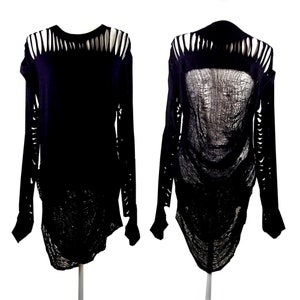 Hand Shredded T shirt / Unique Cut T shirt / Stylish Slit Cut Long Sleeve