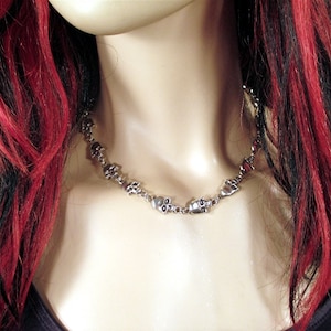 BUY 2 GET 3RD FREE Silver Skull Necklace/ Choker Goth/ Rocker /Punk /Biker