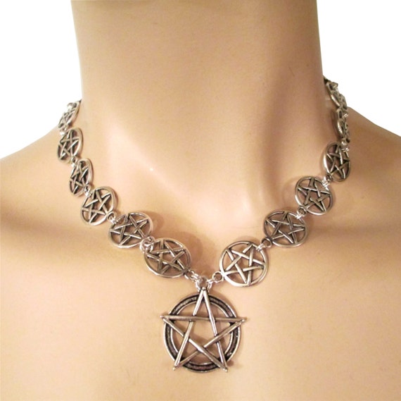BUY 2 GET 3RD FREE Wiccan Jewelry. Pentagram Necklace Choker Pagan Jewelry Hard Rock Jewelry Heavy Metal Black Metal Jewelry
