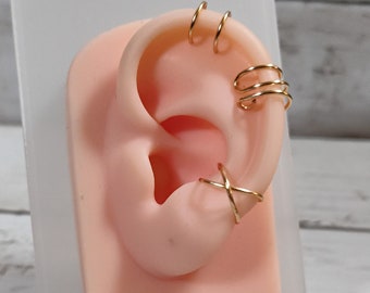 KALVICA 2 Paia Ear Cuff In Argento 925 – Finti Piercing Helix Regolabili, Anallergici, Colori Oro E Oro Rosa