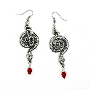 BUY 2 GET 3RD FREE Snake Earrings / Red Crystal Glass Beads / Free Shipping / Snake Jewelry / Halloween / Gothic / Serpent /  Garden Of Eden
