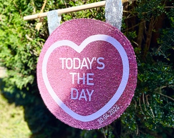 Today's The Day Love heart Wedding Sign Sequin personalised Wall hanging