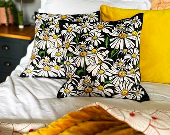 Daisy Pattern Black Velvet Scatter Cushion