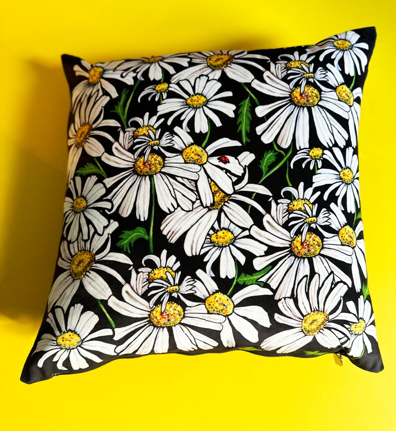 Daisy Pattern Black Velvet Scatter Cushion image 2