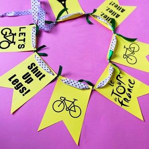 Fiesta del Tour de Francia Banderines de cartón Guirnalda Decoración de gimnasio Regalo de ciclismo ¡Cállate las piernas Allez! Celebración del estampado Ventoux