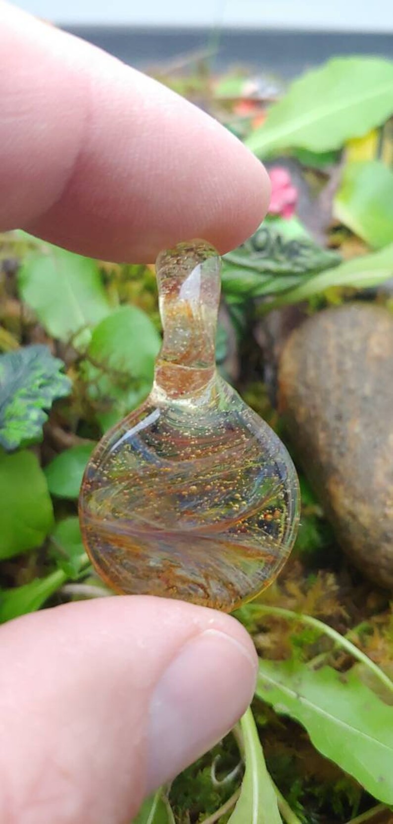 Natural Clear Yellow Glassadazical Small Button Glass Pendant