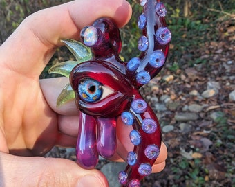 Glassadazical Funky Multi Colored UV reactive Dragon Eye Spiked Glass Pendant w/ Tentacles and drips
