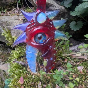 Glassadazical Funky Red Trippy Eye, Psychedelic Iris within an Iris, Claw Glass Pendant