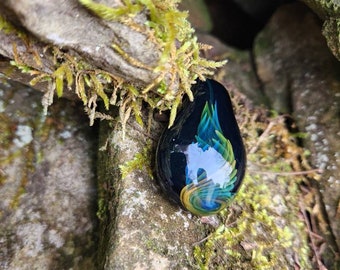 Glassadazical Small Teardrop Blue Green Fumed Swirl Glass Pendant