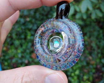 Glassadazical Gorgeous Frit Implosion Ring Glass Pendant with Opal Center