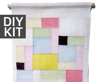 DIY Kit : Korean Traditional Ramie Fabrics Patchwork Pojagi Jogakbo with Wood Stick