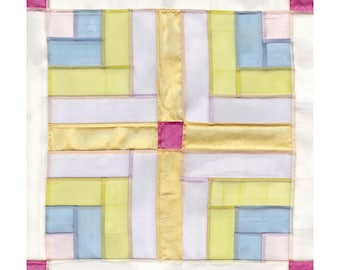 Wall Hanging Small Curtain Window treatment with Silk Fabrics Korean traditional patchwork Jogakbo Bojagi