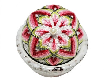 Korean Traditional Sewing Quilting Ball Embroidery Tea Cup Pincushion
