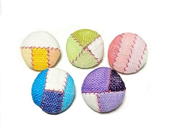 Set of 5 Korea traditional Sewing Quilting Patchwork Ramie Fabric covered Buttons 20mm