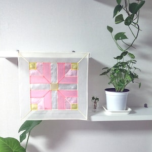 Wall Hanging Small Curtain Window treatment with Silk Fabrics Korean traditional patchwork Jogakbo Pojagi
