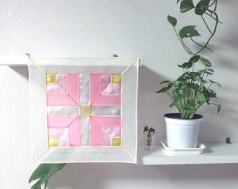 Wall Hanging Small Curtain Window treatment with Silk Fabrics Korean traditional patchwork Jogakbo Bojagi