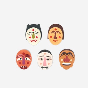 Set of 20 Korean Traditional Mask Printed Stickers Seals