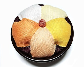 Korean Traditional Flower Shape Ramie Fabrics Sewing Quilting Vintage Plate Pincushion