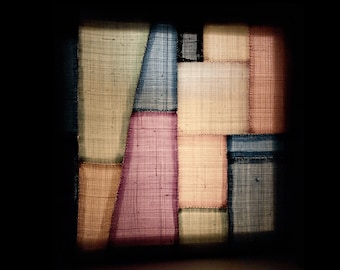 Handmade Wall Hanging Wood Frame with Ramie Fabrics Korean traditional patchwork Jogakbo Pojagi