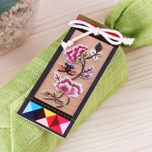 50 Tags koreanische traditionelle Stickerei Blume gedruckt Tags Etiketten