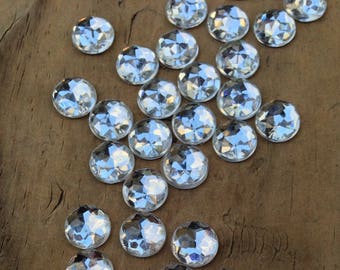Crystal Rhinestones, Round Rhinestones, Faceted Rhinestones, 100 Rhinstones, Crystal Clear Rhinestones , 10mm, Round Cabachons, Cabochons