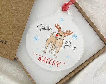 Chihuahua Dog Christmas Bauble, Personalised Dog Bauble with Chihuahua Dog Breed Print, Pet Xmas Hanging Ornament Gift