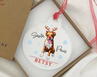 Boxer Dog Christmas Bauble, Personalised Dog Bauble with Boxer Bullmastiff Breed Print, Pet Xmas Hanging Ornament Gift