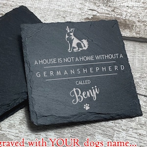 German Shepherd Coaster, Personalised Dog Slate Coaster, Alsatian Dog Gift