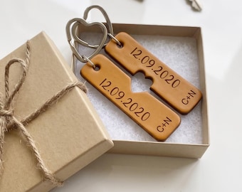 Ensemble de porte-clés d'anniversaire en cuir personnalisés, cadeau du 3e anniversaire