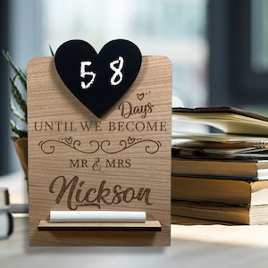Days Until We Become Mr & Mrs, Personalised Wedding Countdown for Bride and Groom to be, Engraved Wooden Plaque