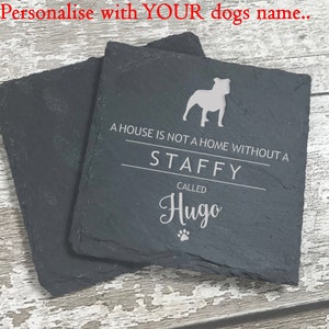 Staffordshire Bull Terrier Dog Coaster, Personalised Dog Slate Coaster, Staffy / Staffie Dog Print Gift