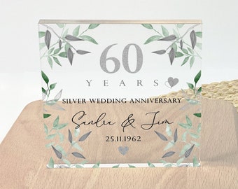 Diamond 60th Anniversary Plaque – Personalised 60 Years Married Keepsake Gift – Parents Wedding Anniversary Present