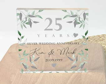 25th Wedding Anniversary Gift, 25th Anniversary Gifts, Silver Anniversary Plaque, Anniversary Gift for Parents, for Husband, for Wife.
