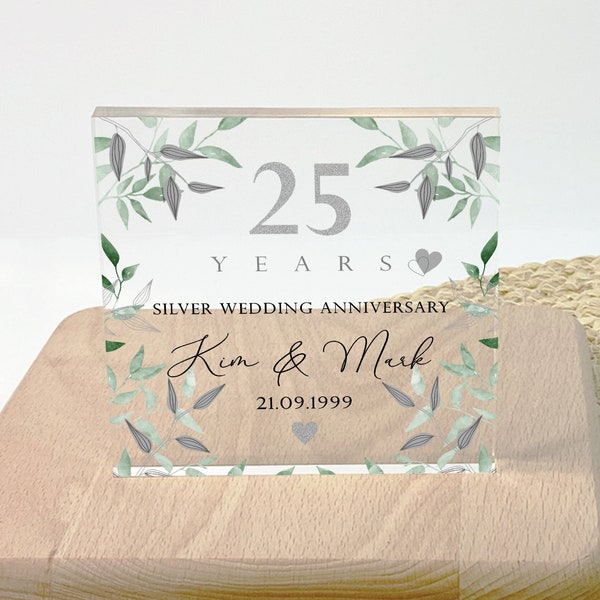 25th Wedding Anniversary Gift, 25th Anniversary Gifts, Silver Anniversary Plaque, Anniversary Gift for Parents, for Husband, for Wife.