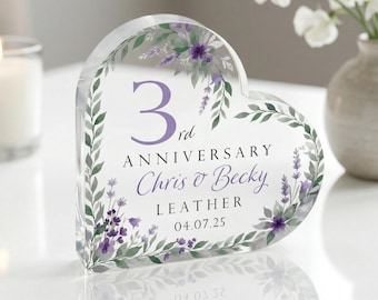 3rd Wedding Anniversary Sign | Personalised Third Anniversary Gift, Plaque for Couple, Leather Year