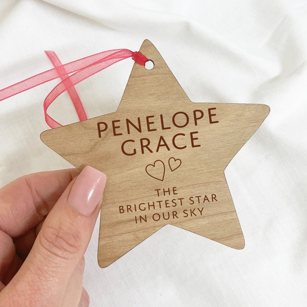 Christmas Family Remembrance Star, Personalised Christmas Tree Decoration, Brightest Star Xmas Bauble, Family Memorial