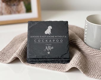 Cockapoo Personalised Slate Coaster | Custom Pet Gift for Dog Lover | Cocker Spaniel Poodle Print