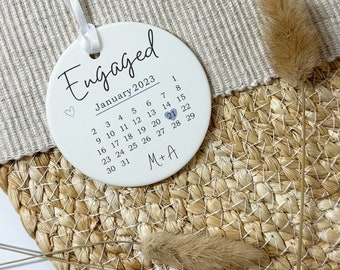 Engagement Plaque, Personalised Ornament for Engaged Couple, Engagement Calendar Print, Newly Engaged Keepsake