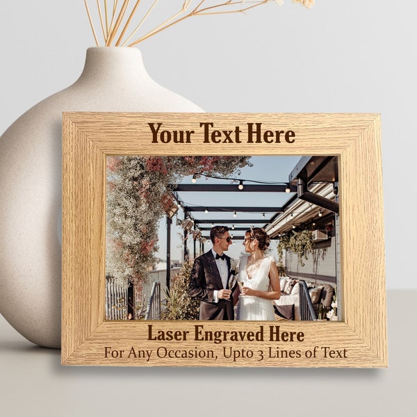 Wooden Photo Frame, Plain Engraved 5x7 Picture Frame with Personalised Message, Any Custom Text