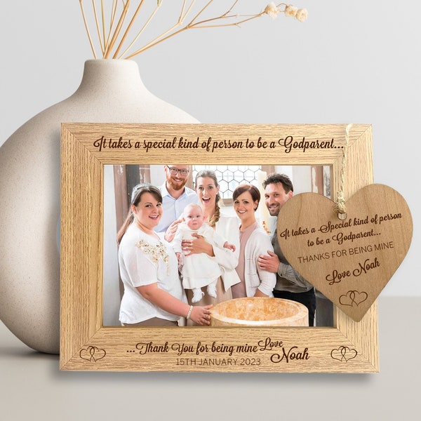Personalised Godparent Gift Photo Frame - Engraved 5 x 7" Christening Picture Frame Keepsake - Personalized Gift for Godmother or Godfather