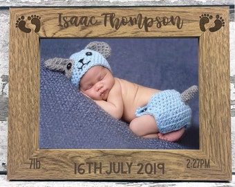 Natinr Personalized Baby Souvenir Photo Album Baby Keepsake Frame Kit for Newborn First Year Frame