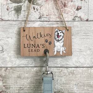 Personalised Husky Lead Holder, Custom Dog Gift, Decor for Dog Lover, UK free post, Over 25 breeds, UK personalized Husky gift