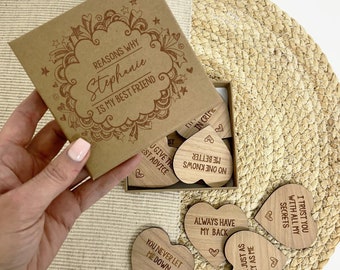 Personalized Friend Gift Box, Engraved Wooden Hearts, 10 Reasons Why