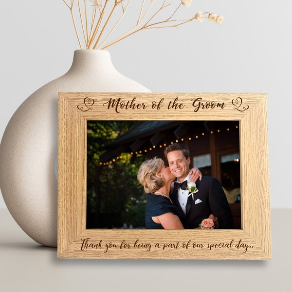 Mother of the Groom Gift Wedding Photo Frame Engraved for Groom's Parents, Mother's Day Wedding Gift Idea 5" x 7" Wooden Picture Frame