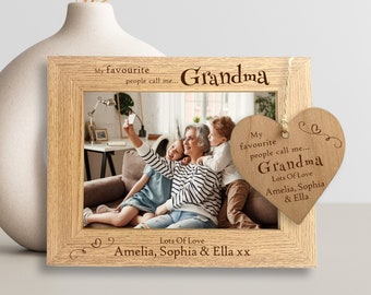 Grandma Photo Frame, Personalised Grandma Gift, Engraved Wooden Frame, 5x7 Picture, Mothers Day Present UK