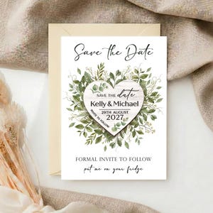 Save The Dates, Save the Date Cards with Wooden Magnets, Eucalyptus Leaf Floral Save The Dates With Envelopes, Personalised For Wedding Bild 4